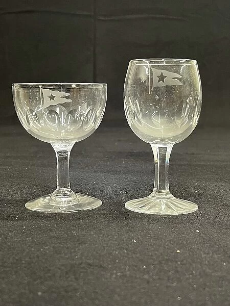 White Star Line, two cut glass liqueur glasses