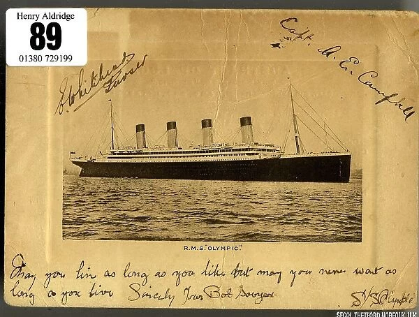 White Star Line, RMS Olympic, photo with handwriting