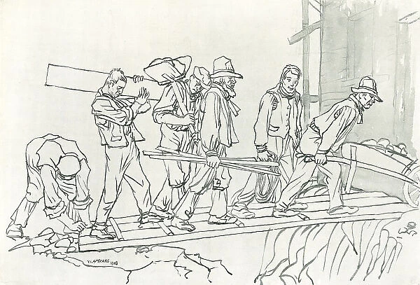 Workmen. An illustration which shows a procession of workmen crossing a