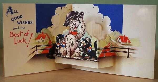 WW2 birthday card, dog and two cats