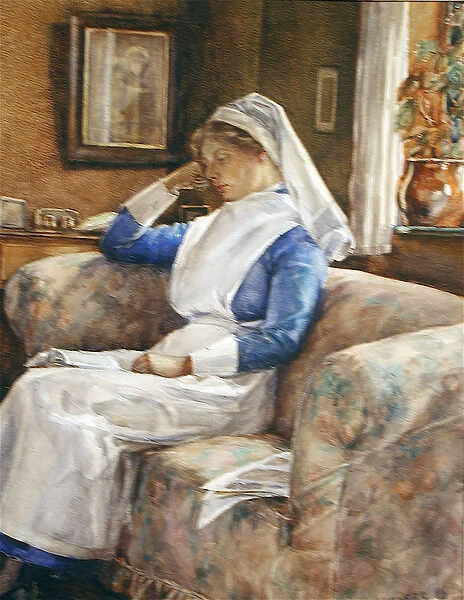 A WWI nurse relaxing after a days work