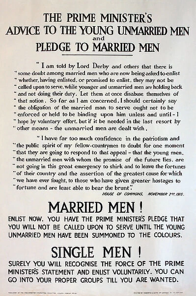 WWI Poster, The Prime Ministers Advice
