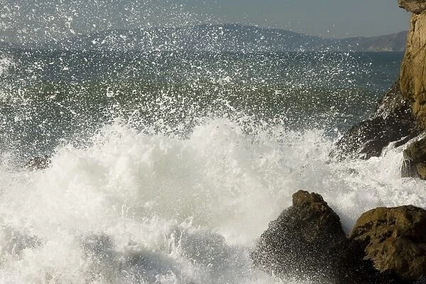 Waves breaking on the rocky Pacific Ocean coast of San Francisco, central / north California, USA