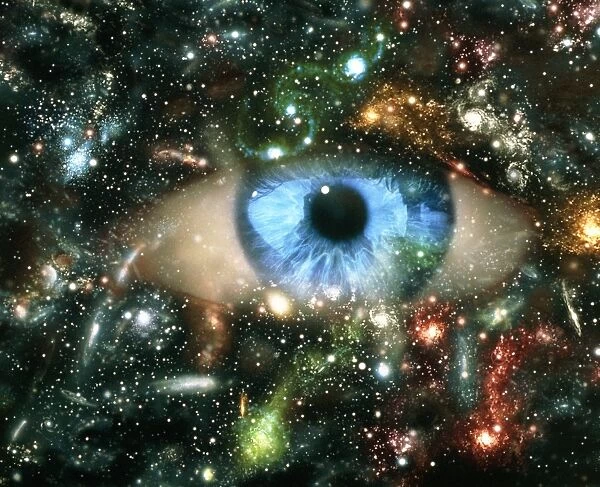 Abstract computer graphic of an eye on starfield