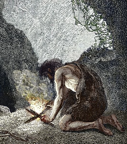 Early human making fire