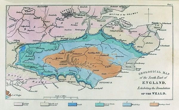 Geological map, South-East England, 1830s