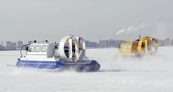 Hovercraft on a frozen river