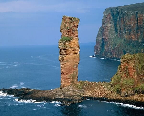 Sea stack. The Old Man of Hoy and St Johns Head, on the island of Hoy, Orkney Islands