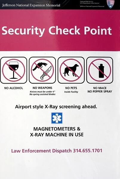 Security check point sign in St Louis