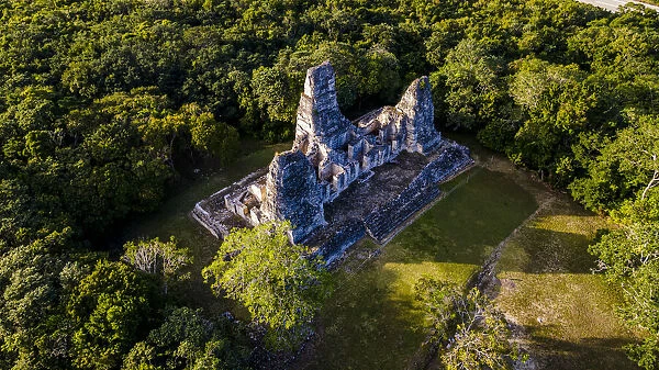Aerial of the Maya ruins of Xpujil, Campeche, Mexico, North America