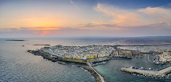 Aerial view of Gallipoli at sunset, Lecce province, Salento, Apulia, Italy, Europe