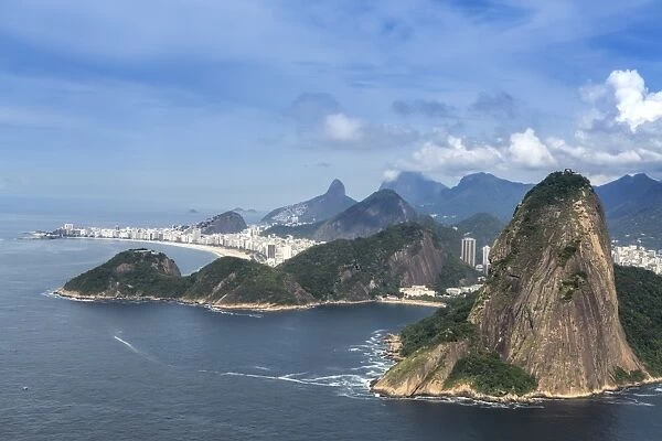 Aerial view of the Sugar Loaf, Copacabana Beach and the Serra da Carioca mountains