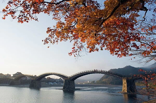 Autumn colours at Kintaikyo bridge, Iwakuni, Yamaguchi Prefecture, Japan, Asia