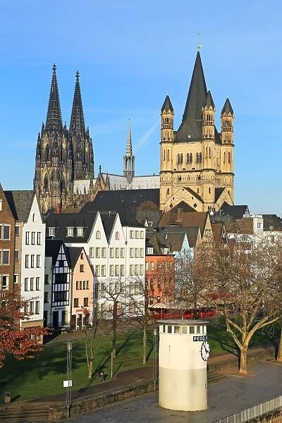 Bank of River Rhine with Gross St. Martins Church and Cathedral, Cologne, North Rhine-Westphalia