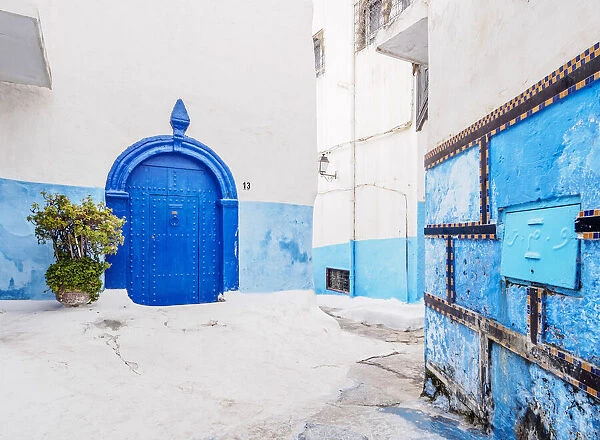 Blue street in Kasbah of the Udayas, Rabat, Rabat-Sale-Kenitra Region, Morocco