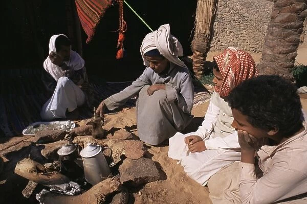 Brewing coffee outside a Bedouin tent, Sinai, Egypt, North Africa, Africa