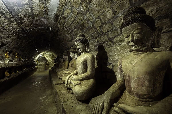Buddha statues in the underground corridors of Htukkanthein temple, Mrauk U, Rakhine