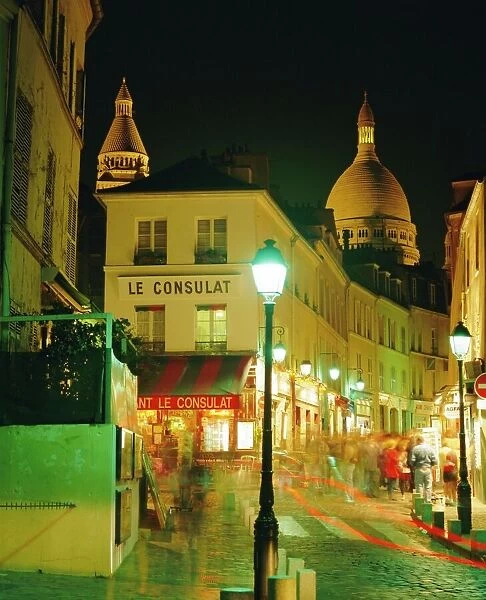 Cafes and street at night, Montmartre, Paris, France, Europe