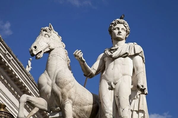 The Castor and Pollux sculpture on the top of Cordonata, the sloping road leading to the Piazza del Campidoglio, Rome, Lazio