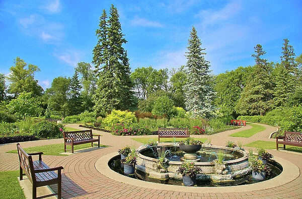 The central fountain in the English Garden in Assiniboine Park, Winnipeg, Manitoba, Canada, North America