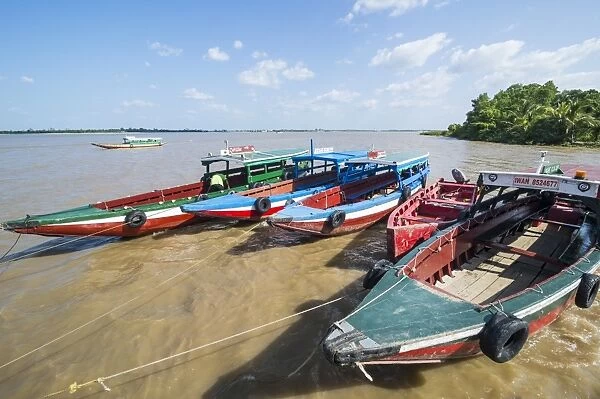 Colourful boats on the Suriname River, Paramaribo, Surinam, South America