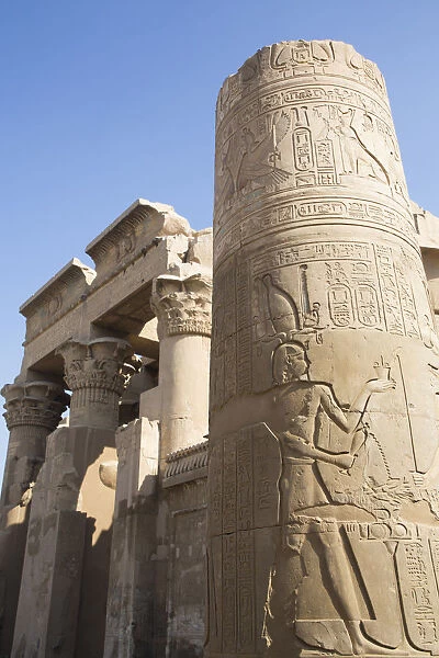 Column with Reliefs, Temple of Sobek and Haroeris, Kom Ombo, Egypt, North Africa, Africa