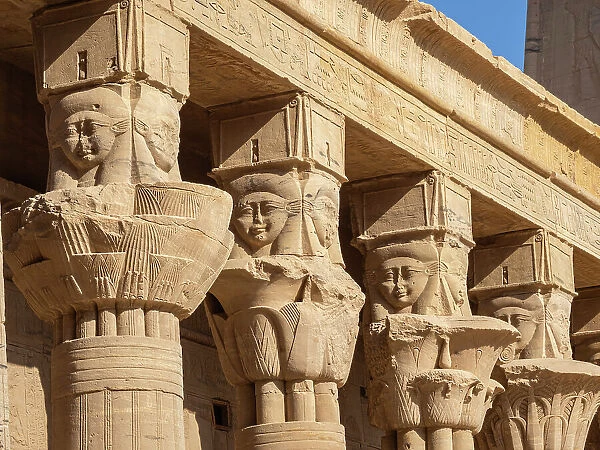 Columns at the Philae temple complex, The Temple of Isis, currently on the island of Agilkia, UNESCO World Heritage Site, Egypt, North Africa, Africa