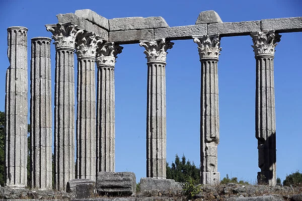 Corinthian columns of Roman Temple of Diana, Evora, UNESCO World Heritage Site, Alentejo
