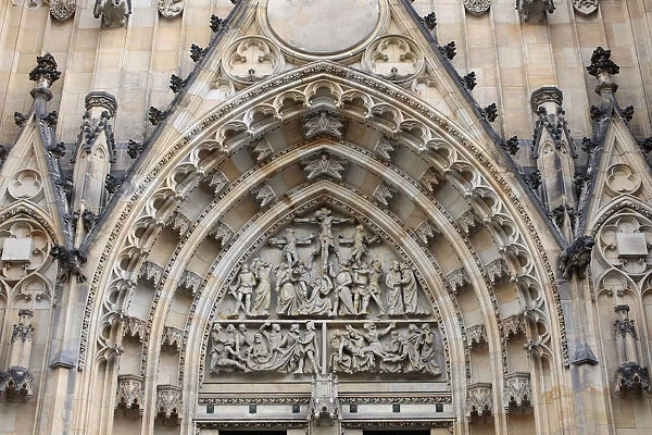 The Crucifixion, St. Vituss Cathedral tympanum, Prague, Czech Republic, Europe