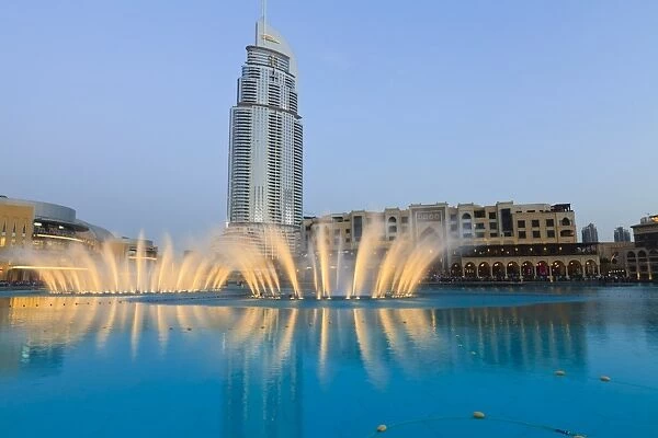 Downtown district with the Dubai Fountain, Address Building and Palace Hotel