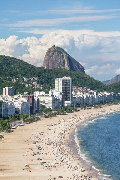 Elevated view of Copacabana beach, Rio de Janeiro, Brazil, South America