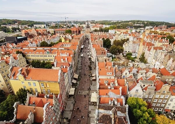 Elevated view of the Long Street, Old Town, Gdansk, Pomeranian Voivodeship, Poland