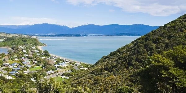 Elevated view of Pohara Beach, Golden Bay, South Island, New Zealand
