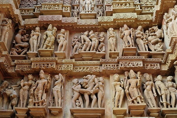 Erotic sculptures on the walls of Western group of monuments, Khajuraho, UNESCO World Heritage Site, Madhya Pradesh, India, Asia