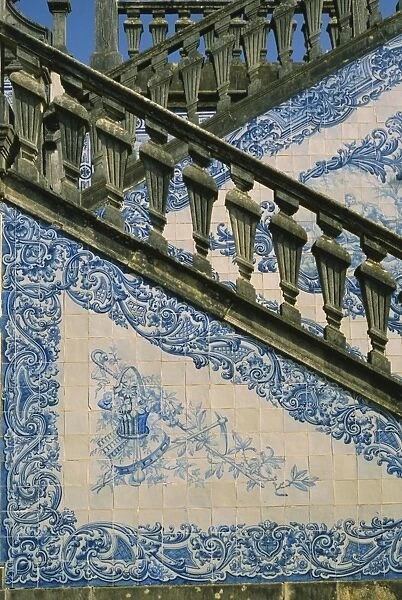 Detail of external staircase decorated with azulejos (tiles)