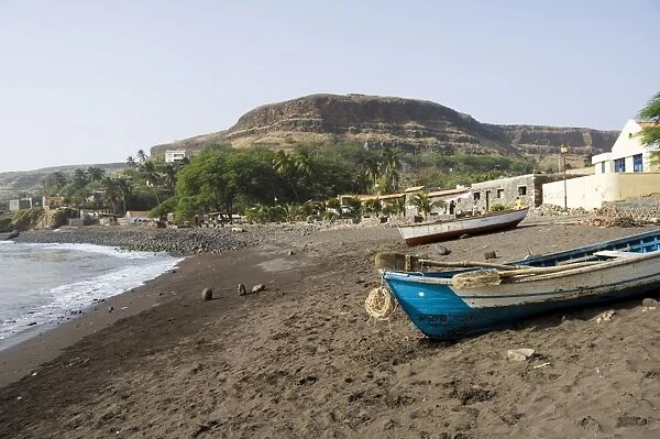 Fishing boats on beach at Cidade Velha, Santiago, Cape Verde Islands, Africa
