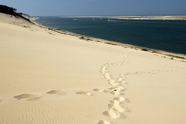 Footsteps in the sand on the Dune du Pyla, the largest dune in Europe, Bay of Arcachon