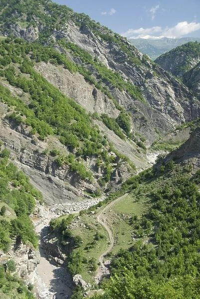 Girdmanchay River valley seen from road to mountain village of Lahic, Greater Caucasus Mountains