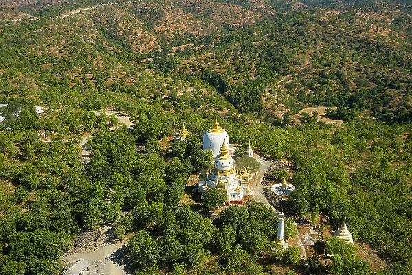 High angle view of pagoda near Maha Bodhi Ta Htaung Standing Buddha, Monywa, Myanmar (Burma), Asia