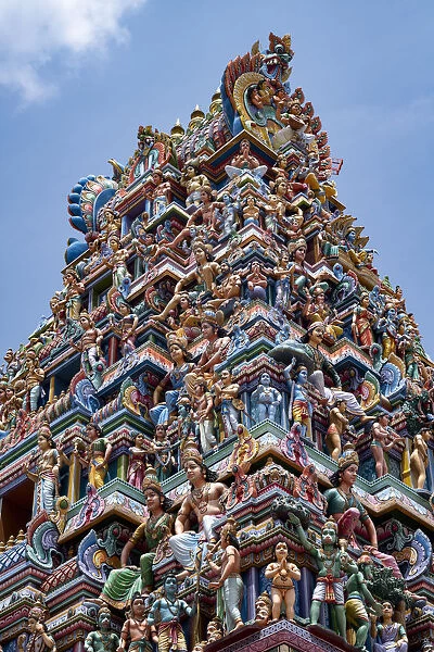 The highly decorative Gopuram (entrance tower) to Sri Srinivasa Perumal Hindu Temple