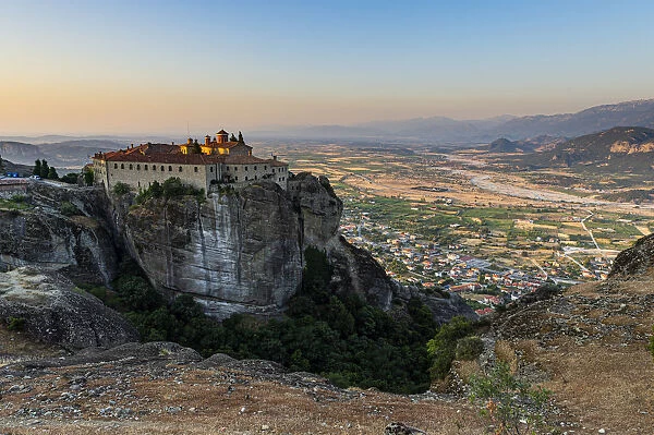 Holy Monastery of St. Stephen at sunset, UNESCO World Heritage Site, Meteora Monasteries