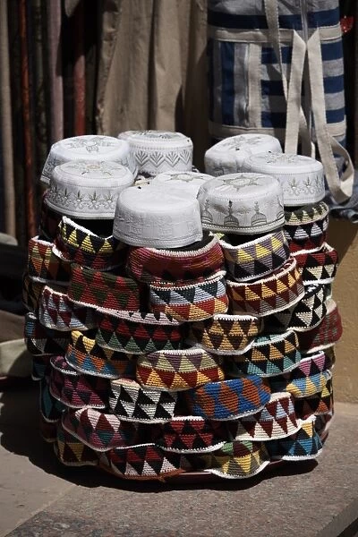 Islamic caps (Muslim hats) on sale at Aswan Souq, Aswan, Egypt, North Africa, Africa