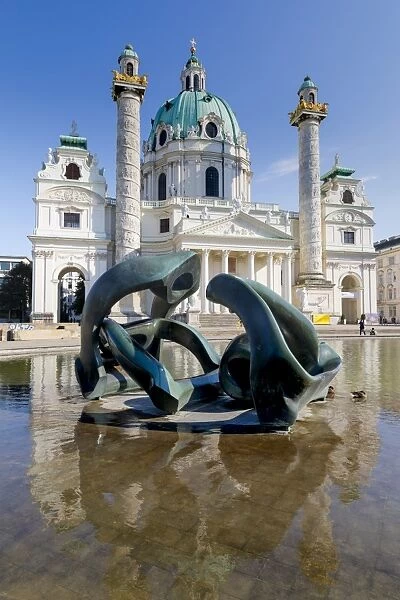 Karlskirche (St. Charles Church) with Hill Arches sculpture by Henry Moore in foreground