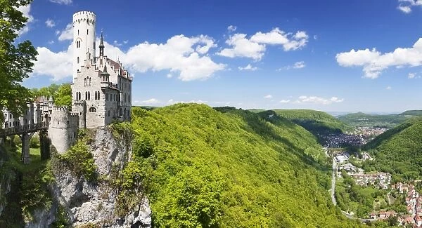 Lichtenstein Castle in spring, Swabian Alb, Baden Wurttemberg, Germany, Europe