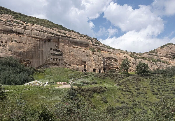 Mati temple grottos carved in the mountain and made up of narrow galleries, Gansu, China