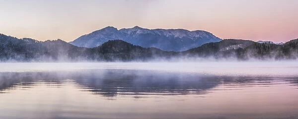 Misty sunrise at Nahuel Huapi Lake (Lago Nahuel Huapi), Villa la Angostura, Neuquen