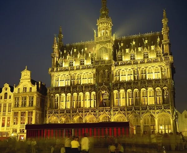 The Museum floodlit at night in the Grand Place in Brussels, Belgium, Europe