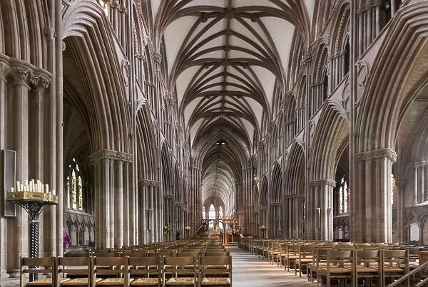 Nave looking east, Lichfield Cathedral, Staffordshire, England, United Kingdom, Europe