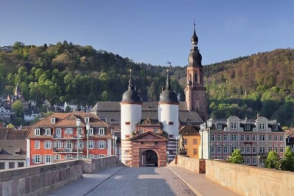 Old town with Karl-Theodor-Bridge (Old Bridge), Gate and Heilig Geist Church, Heidelberg