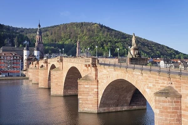 Old town with Karl-Theodor-Bridge (Old Bridge), Gate and Heilig Geist Church, Heidelberg